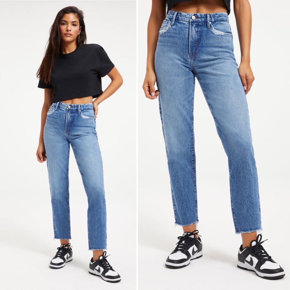 GOOD AMERICAN Good Vintage Fray Hem Jeans High Rise Light Distress Size 30/10
